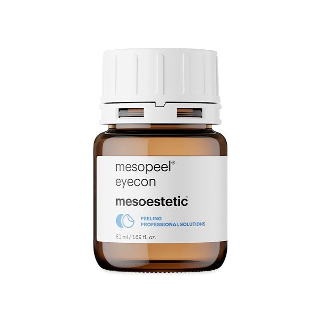 Mesopeel MD Eyecon Advanced Periocular Peel Treatment Mesopeel MD Eyecon is an advanced professional chemical peel designed specifically for the delicate skin around the eyes. Formulated by mesoestetic®, this targeted peel works to refine texture, smooth the appearance of fine expression lines, assist with brightness around the eye contour and visibly rejuvenate the peri-orbital area. The under-eye region is thinner, more fragile and more prone to early signs of fatigue. Eyecon is engineered with a specialised multi-acid blend to gently exfoliate and refresh this zone while supporting smoother, more refined skin. This treatment is ideal for clients wanting a non-invasive option to help revitalise tired eyes and improve the overall radiance and clarity of the under-eye contour. Suitable for: All skin types. Professional in-clinic use only.